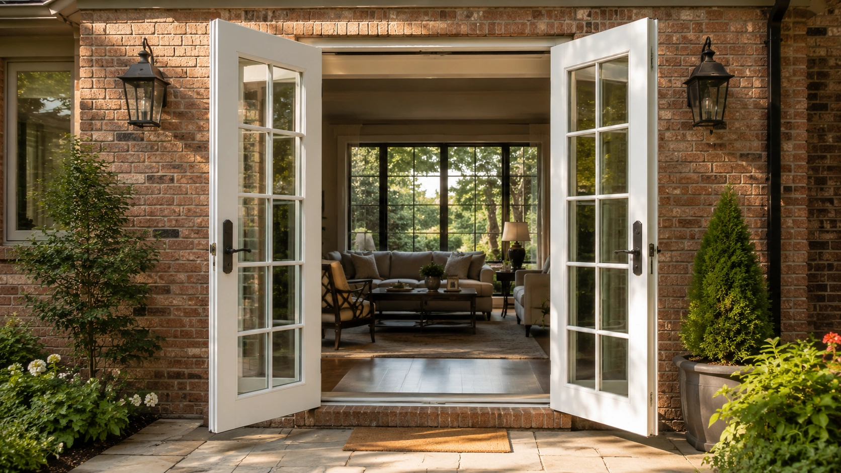 French patio doors with divided glass installed on a traditional Tulsa, Oklahoma home