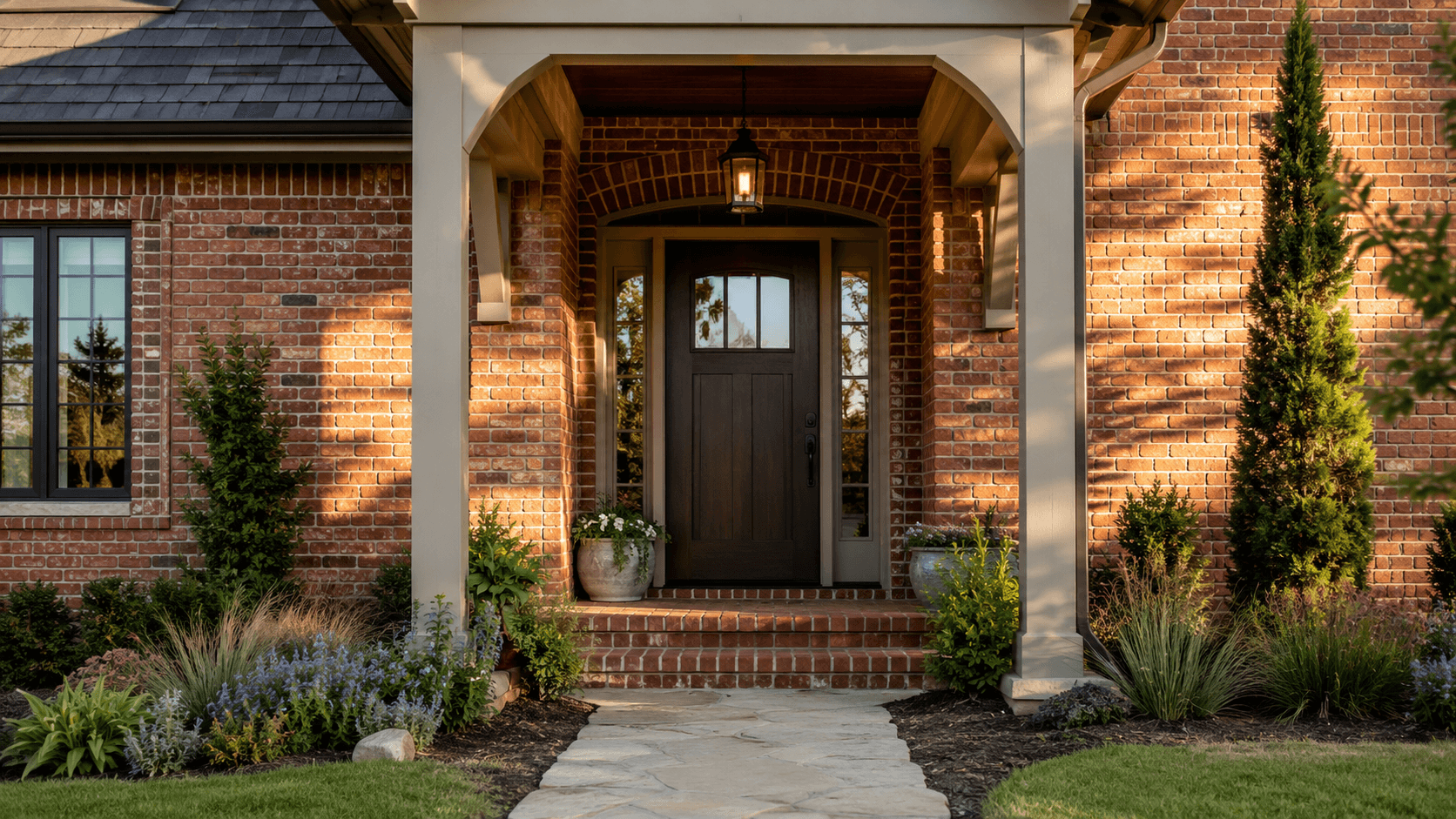 New fiberglass front entry door installed on a Tulsa, Oklahoma home