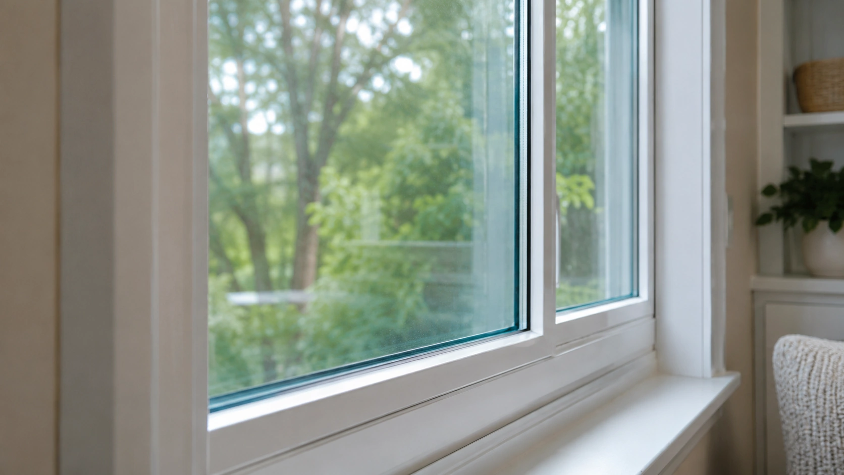 Low-E coating tint on a new double-pane vinyl replacement window