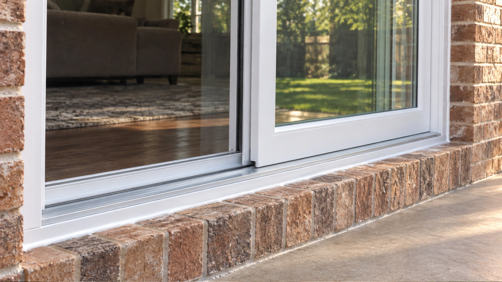 New sliding patio door leveled and sealed at the threshold on a Tulsa, Oklahoma home