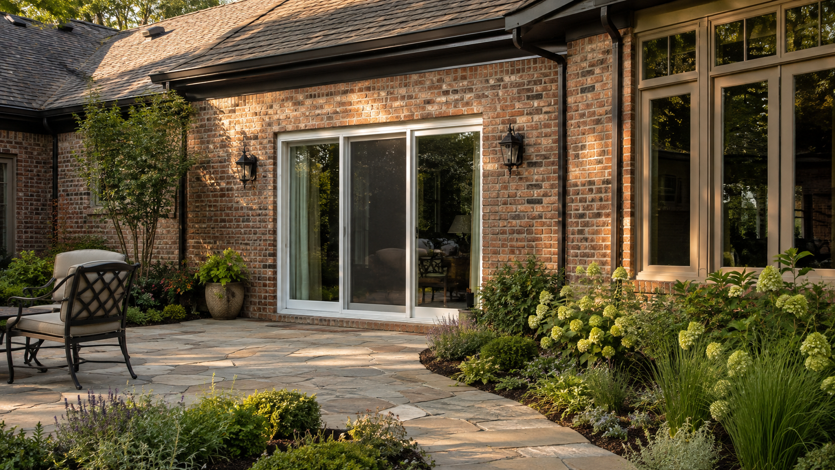 New sliding glass patio door installed on the back of a Tulsa, Oklahoma home by Morgan Windows
