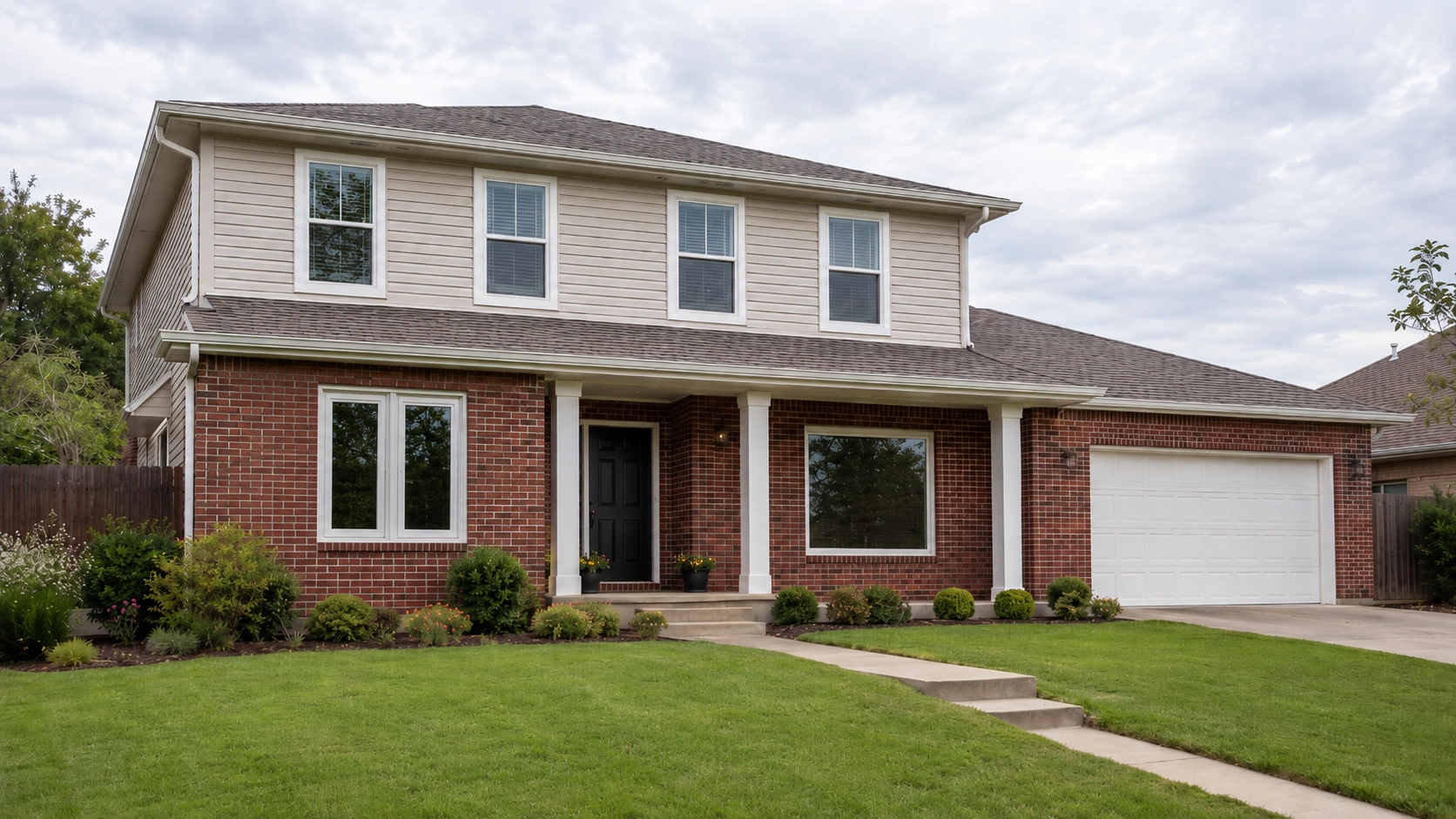 Replacement window styles on a Broken Arrow home including double hung casement and picture windows